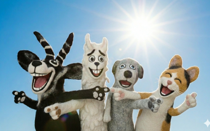 4 Filzfiguren, die einen anschauen